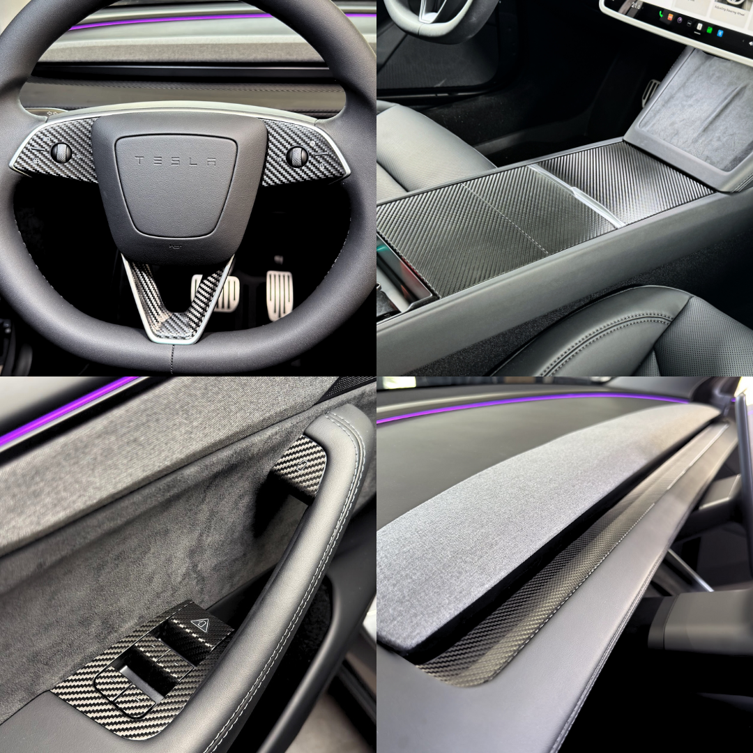 Black Carbon Fiber Interior Protection Bundle for the Refreshed Model 3 & Y (Juniper interior shown)