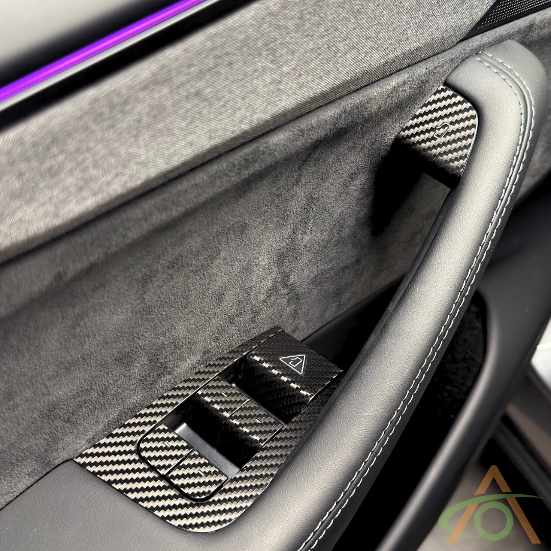Black Carbon Fiber Door Control Wrap for Tesla Refreshed Model 3 & Y