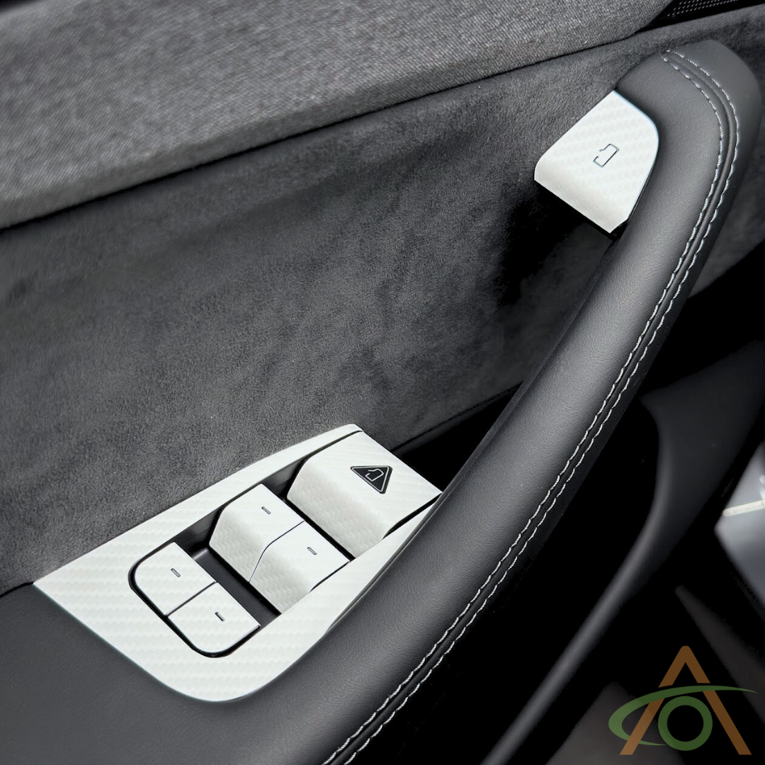 White Carbon Fiber Door Control Wrap for Tesla Refreshed Model 3 & Y