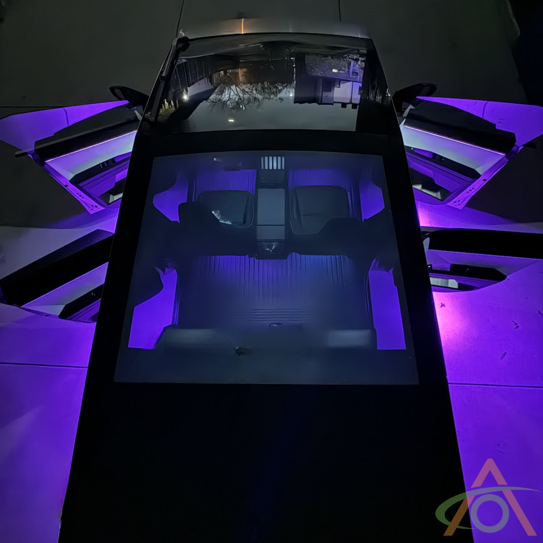 Cybertruck with purple ultrabright lights