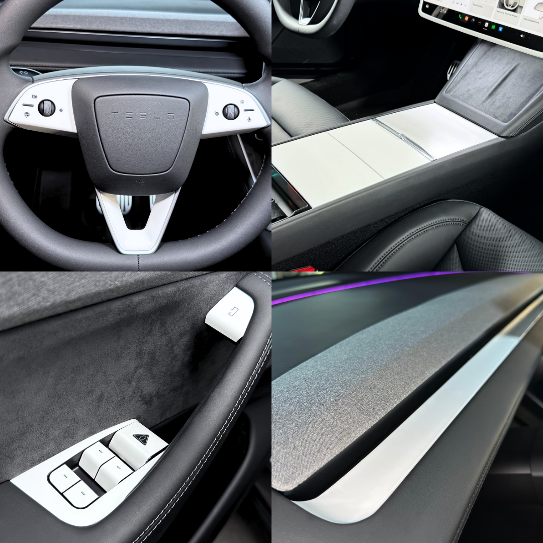 Satin White Interior Protection Bundle for the Refreshed Model 3 & Y (Juniper interior shown)