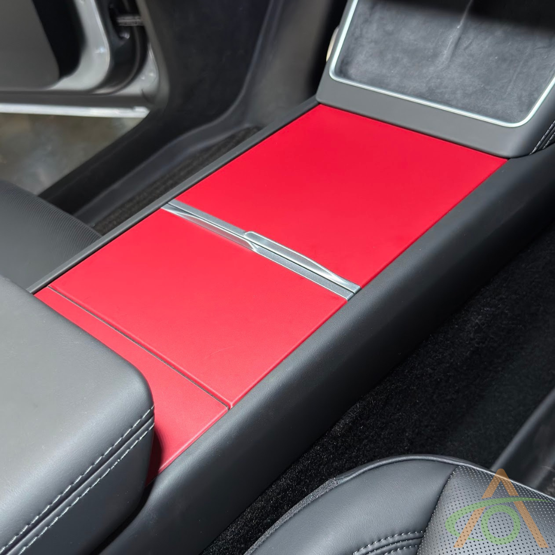Satin Red Metallic Center Console Wrap for the Refreshed Tesla Model 3 & Y