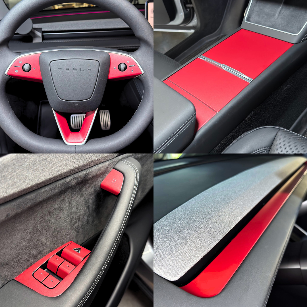 Matte metallic red Interior Protection Bundle for the Refreshed Model 3 & Y
(Juniper interior shown)