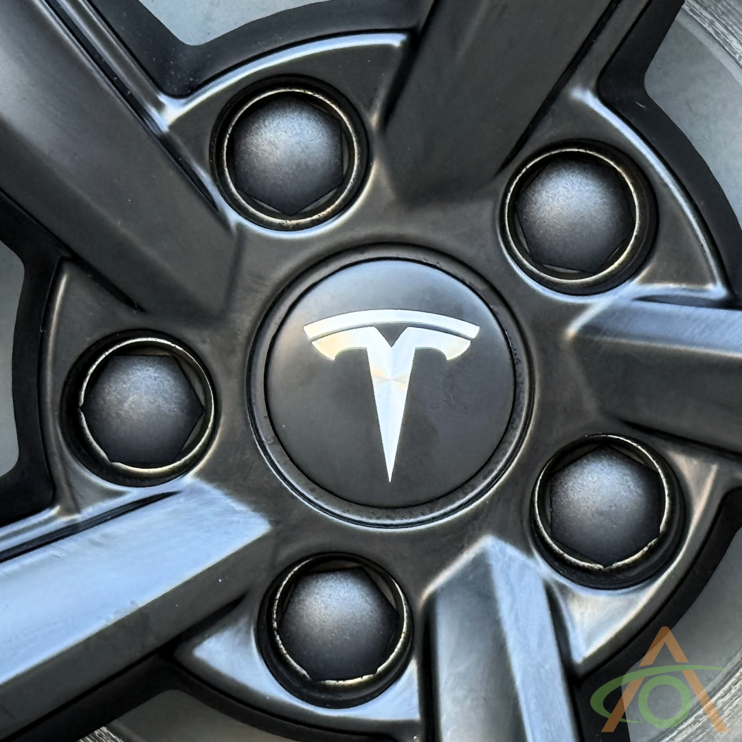 Satin Black Wheel Center Cap for any Tesla (shown on a 19" Model Y Wheel)