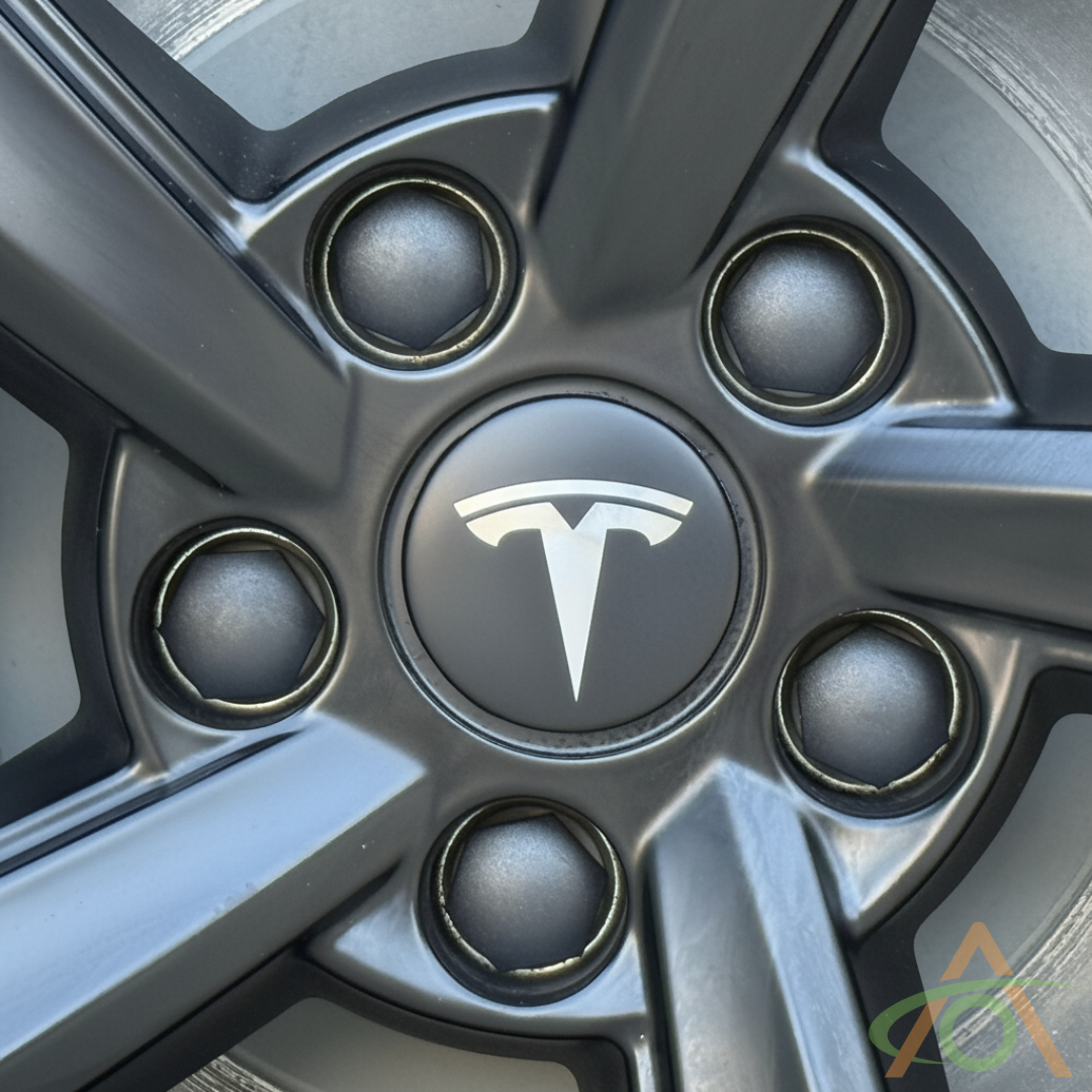 Satin Black Wheel Center Cap for any Tesla (shown on a 19" Model Y Wheel)