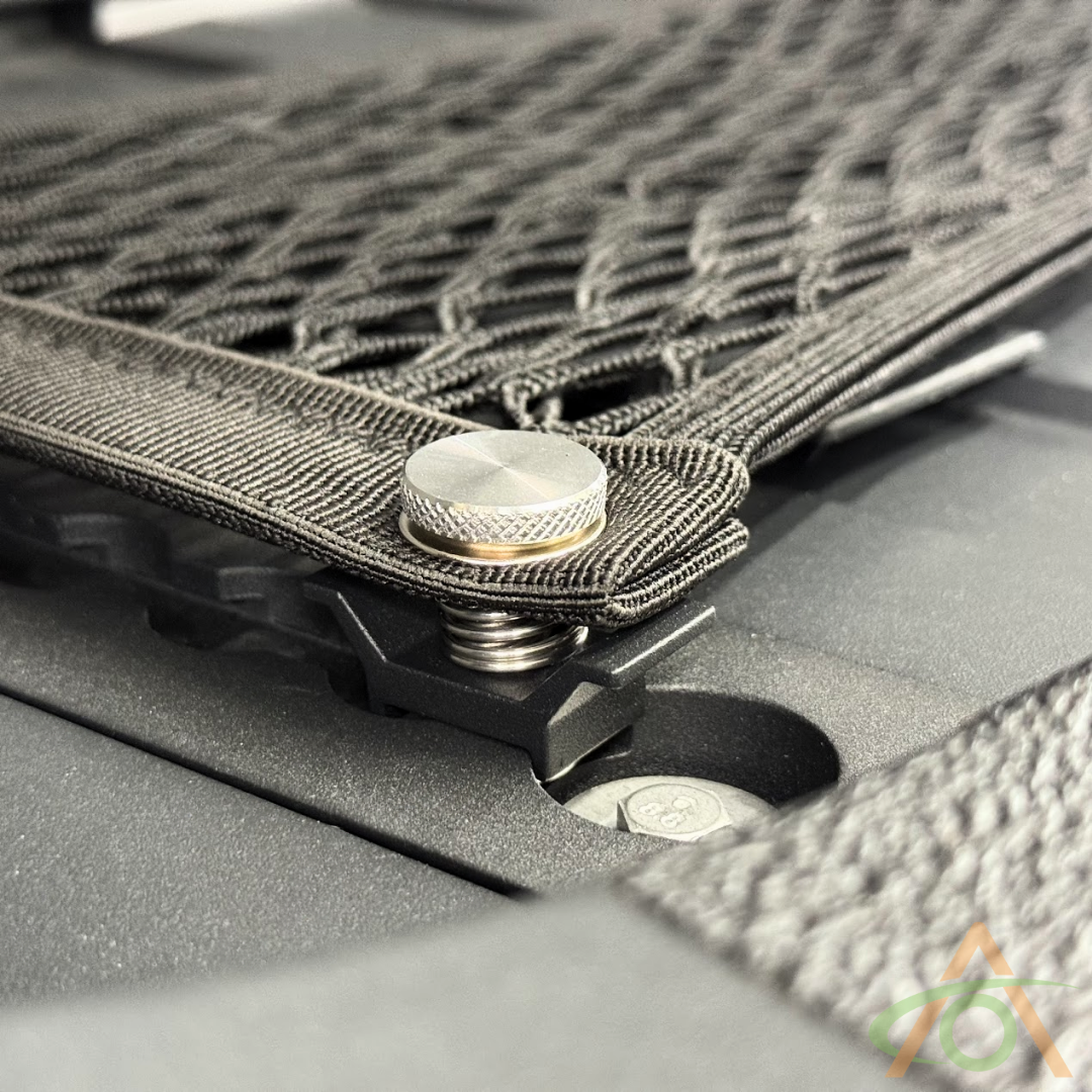 Tesla Cybertruck Front Trunk L-Track Cargo Net (close-up of L-Track lug)