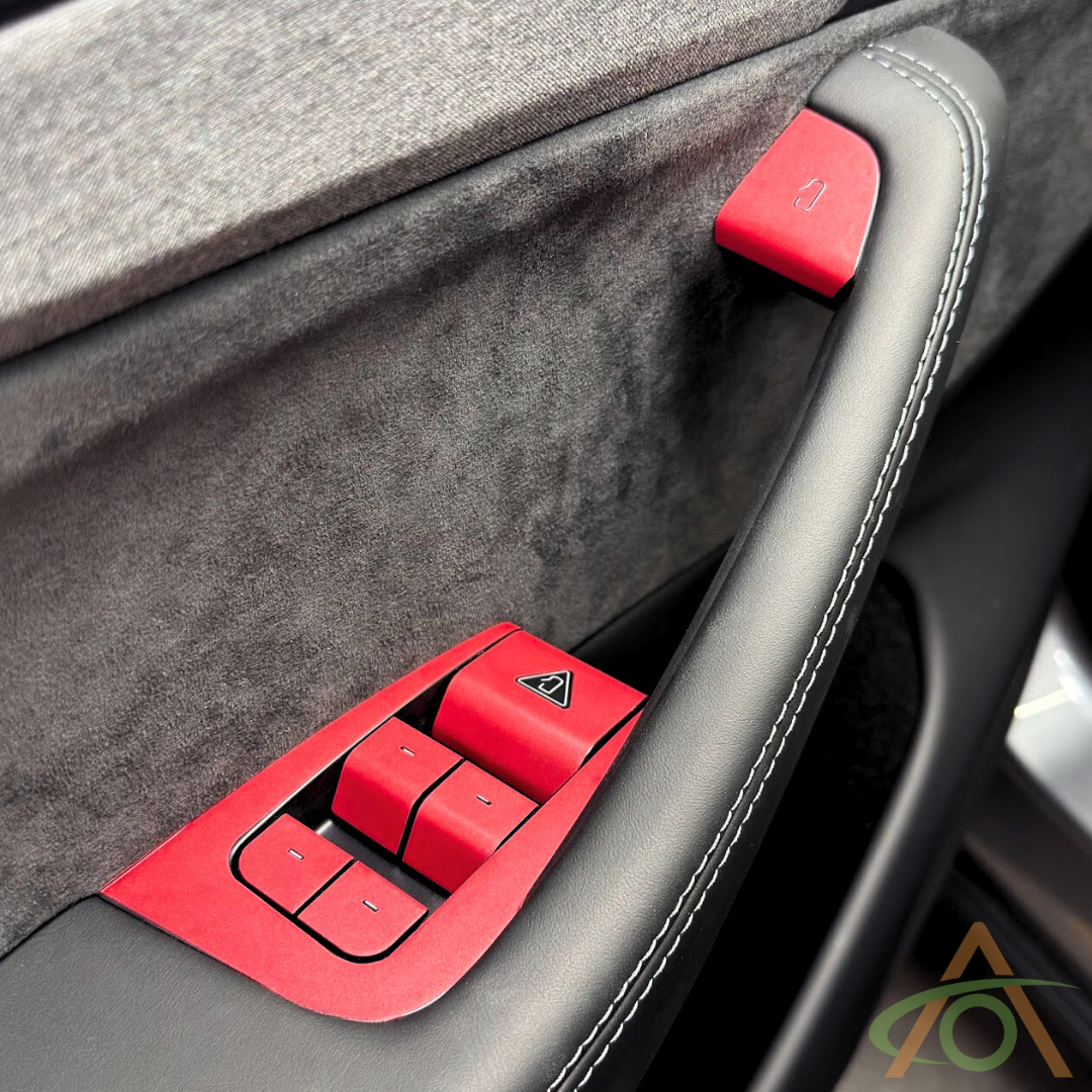 Satin Red Door Control Wrap for Tesla Refreshed Model 3 & Y