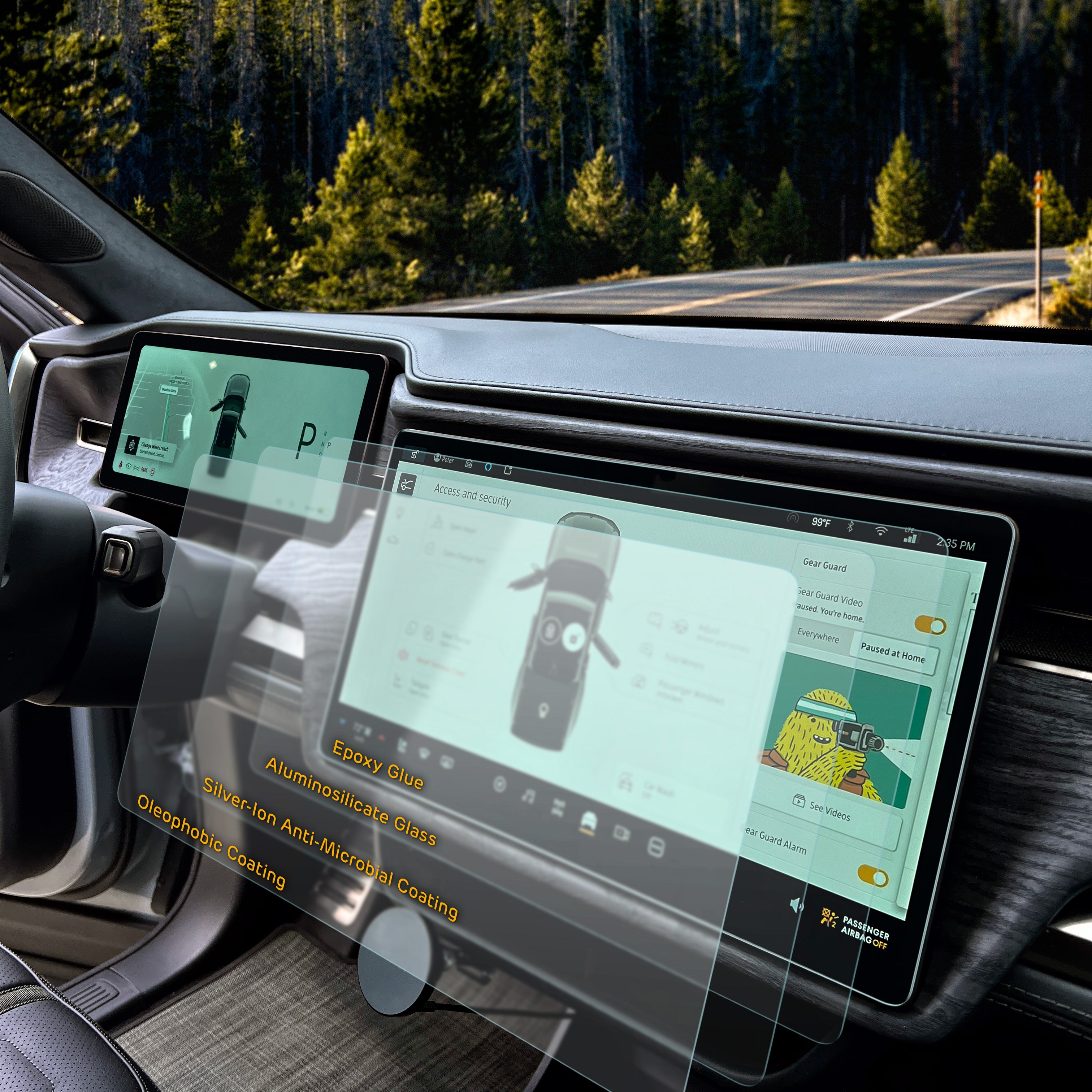 Tempered Glass Screen protector for Rivian R1T & R1S (matte)