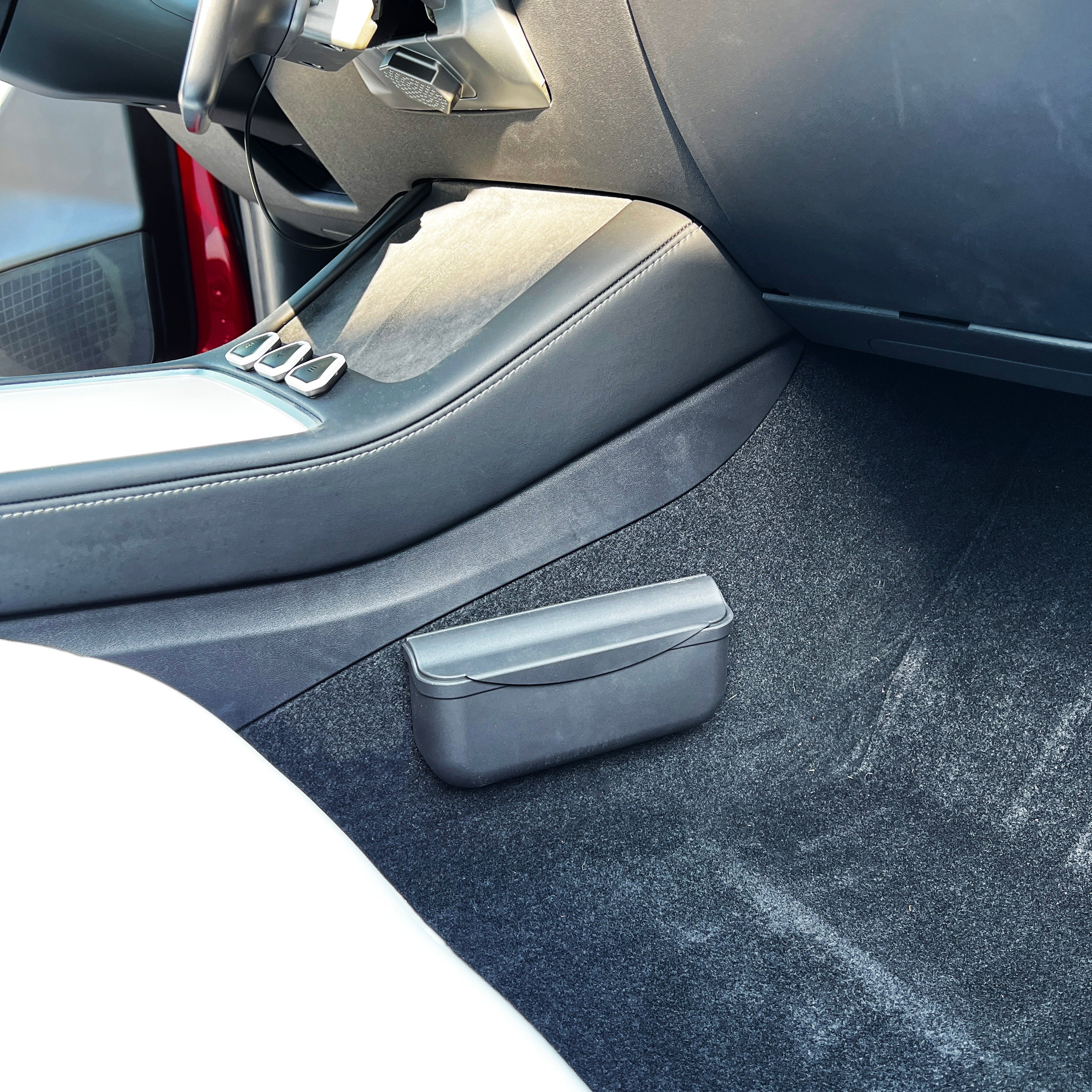 Velcro cubby installed in footwell
