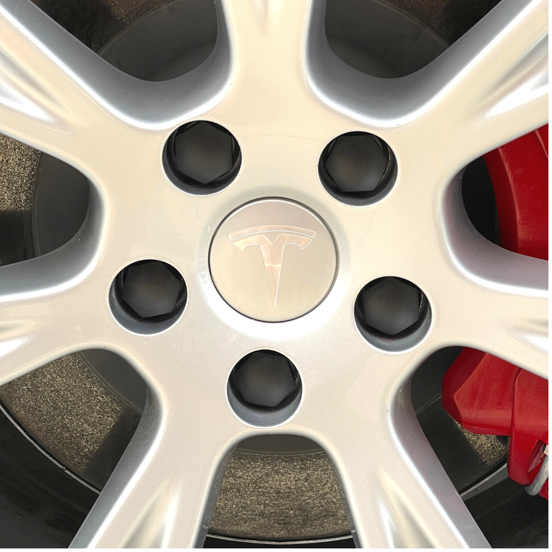 Silver Wheel Center Cap for any Tesla (shown on a 20" Model S Wheel)