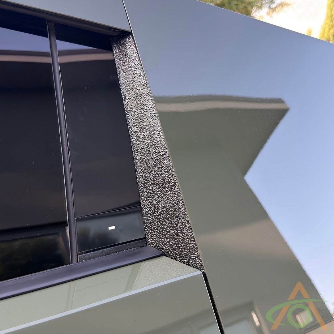 Upper section of the Xpel Armor baffle trim (door closed) for the Cybertruck