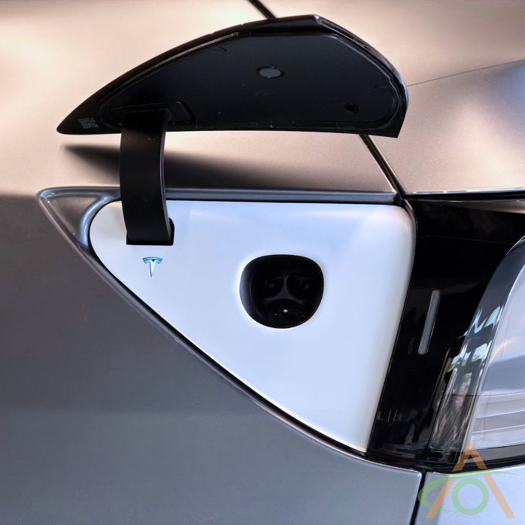Metallic White Port Wrap for Tesla Model 3 & Y