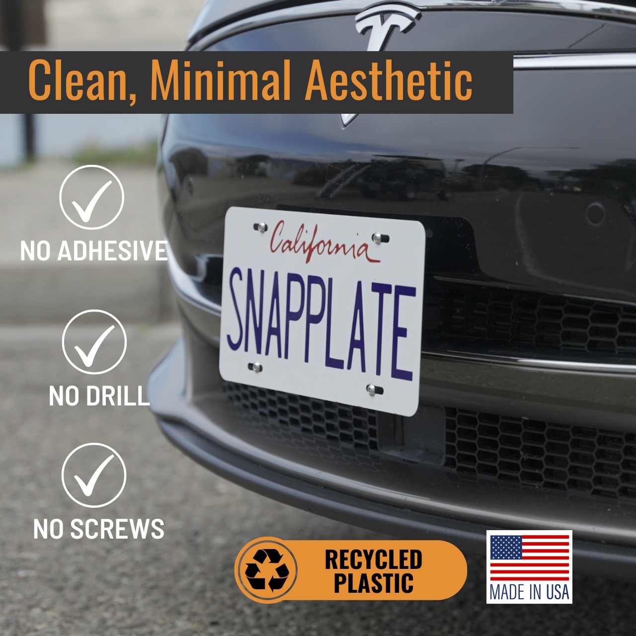 SnapPlate Front License Plate Holder for Tesla Model S