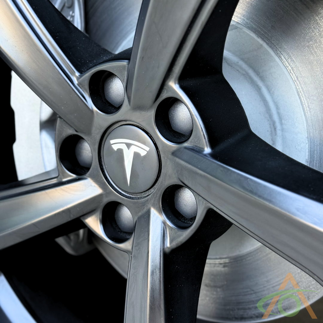Satin Black Wheel Center Cap for any Tesla (shown on a 19" Model Y Wheel)
