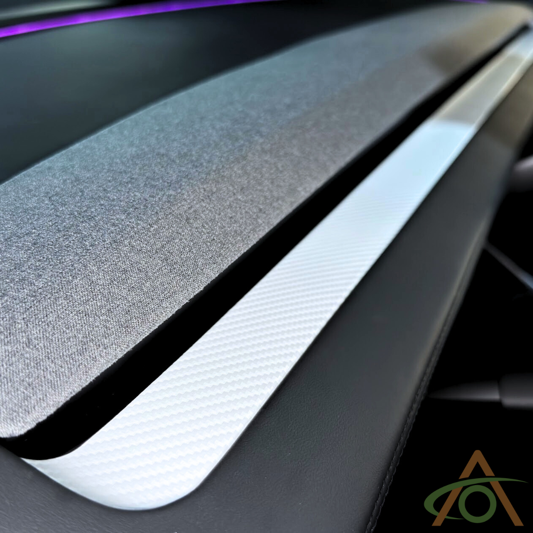 White Carbon Fiber vinyl dash wrap for the Refreshed Model 3 & Y (Highland & Juniper)