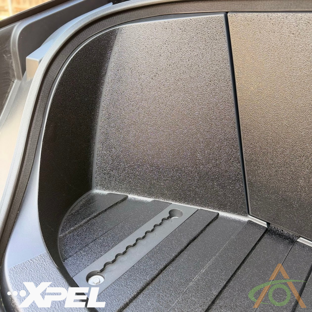 Detail view of the XPEL Armor kit for the Cybertruck Frunk Interior