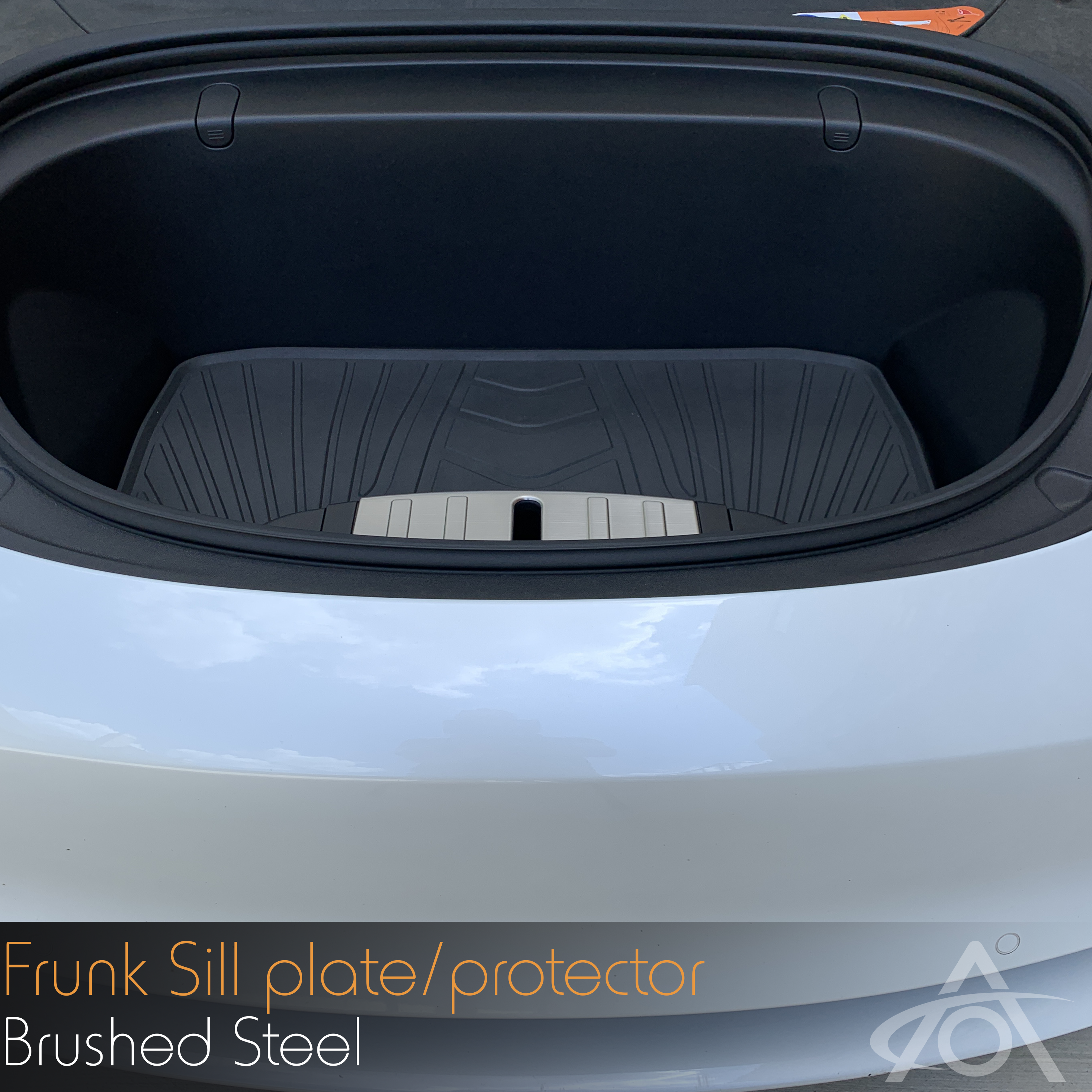 Frunk sill protector in Brushed Steel